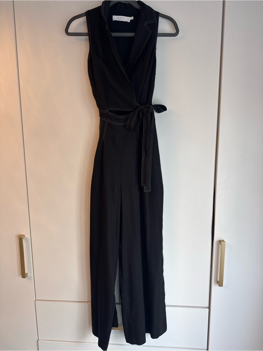 Astr Black Sleeveless Wrap-Front Wide-Leg Jumpsuit